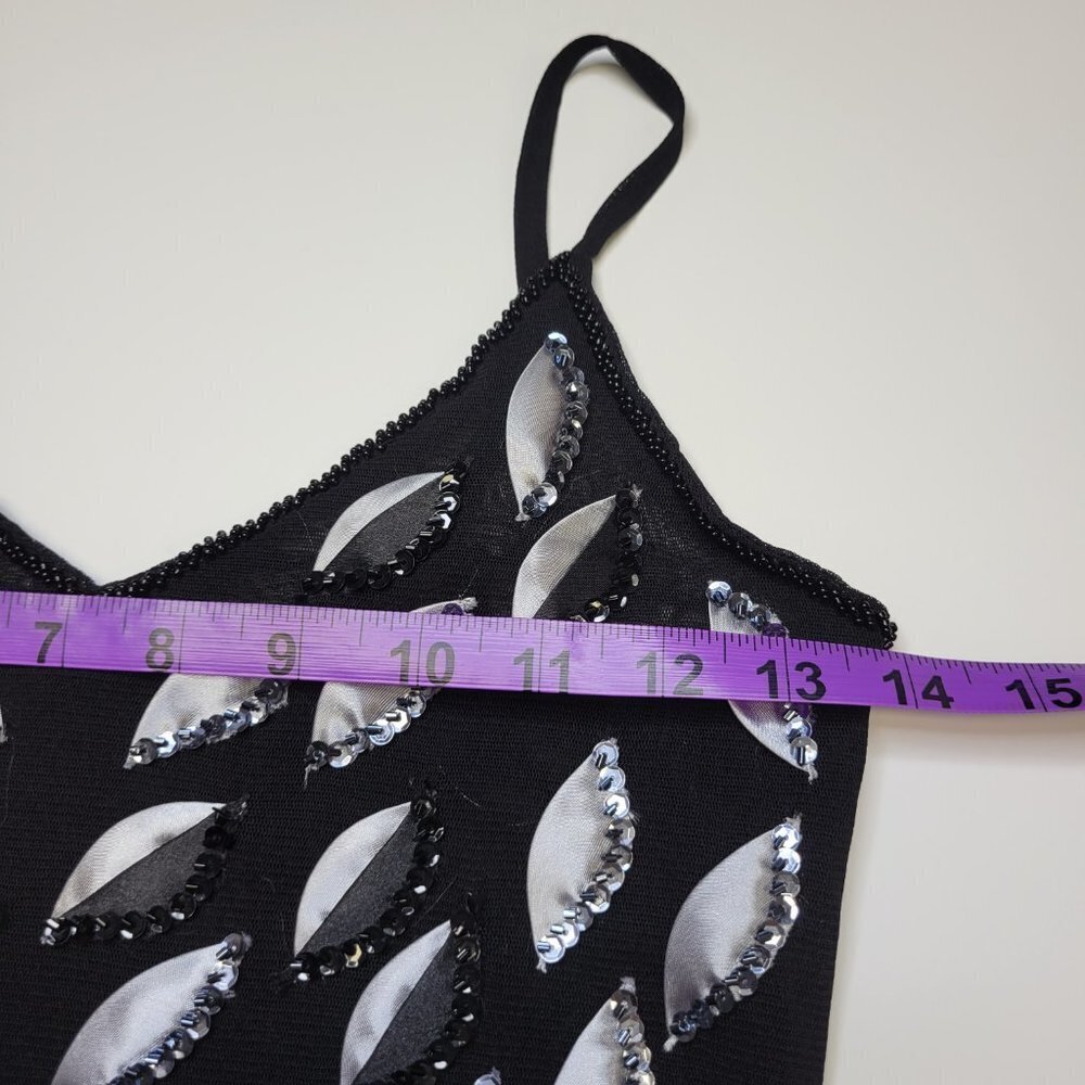 Sexy Dress Sequin Sheer Mini Glitter Silver Black Tunic Dress - Small or Petite - Picture 5 of 10
